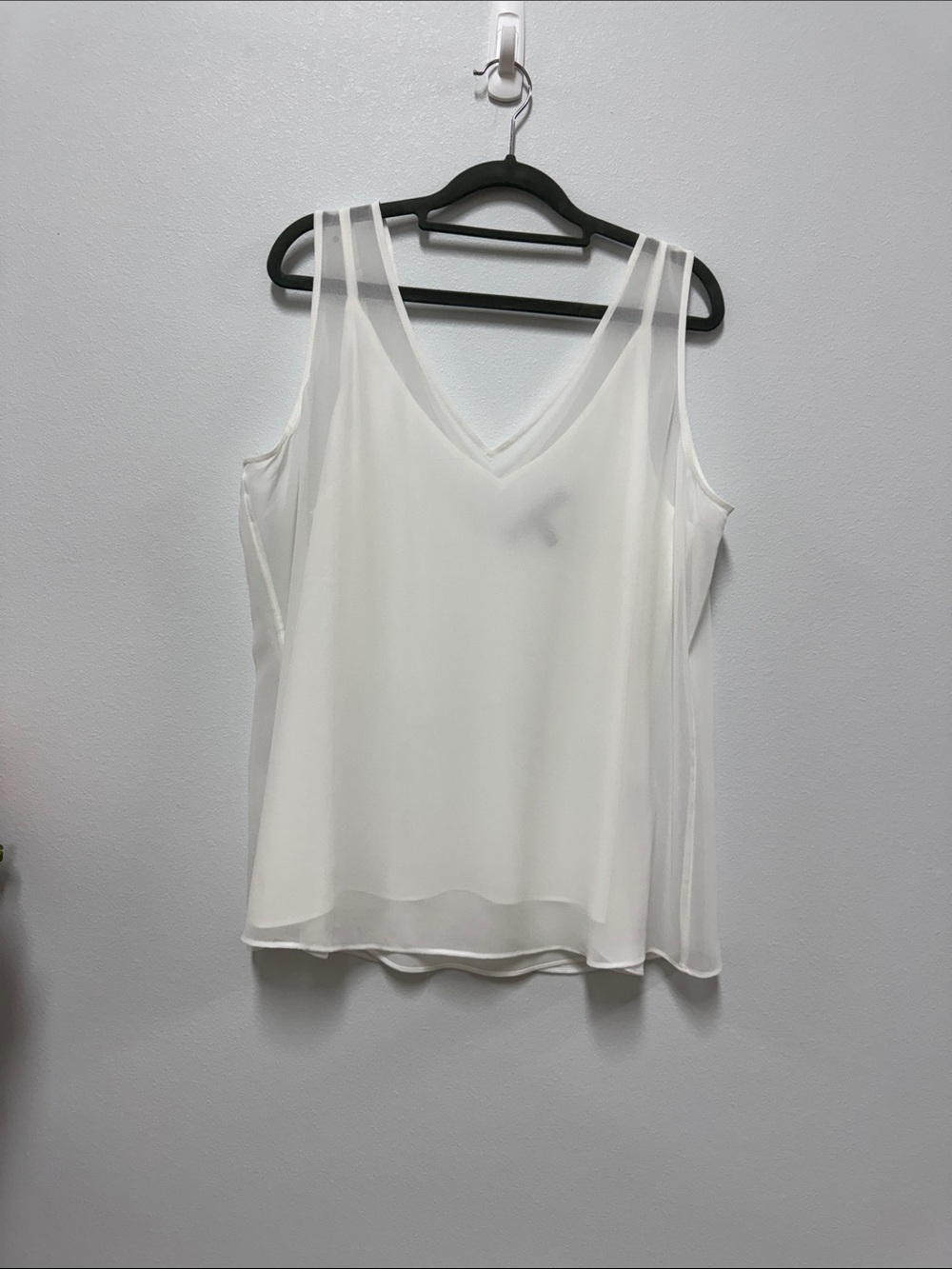 White House Black Market Sheer V-Neck Tank With Camisole - White